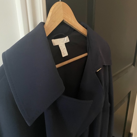 H&M Long Belt Trench Coat Navy - Picture 3 of 3